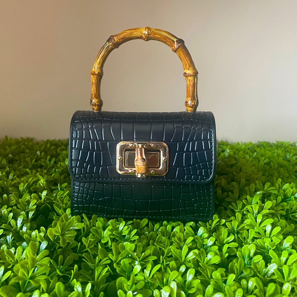 Micro Black Snakeskin Bamboo top handle